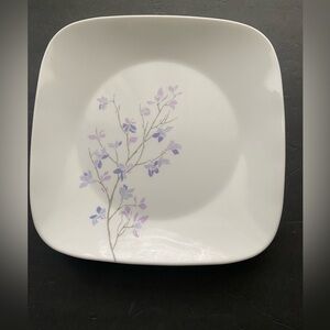 Corelle Vitrelle JACARANDA purple flower tree branch square dinner plates 10.5”